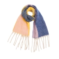 Thick winter scarf with geometric pattern in pink, yellow and navy blue color blocks - 185x40+15cm / Navy Blue
