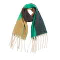 Thick geometric scarf in green, grey, and yellow knit with long white tassels - 185x40+15cm / Black