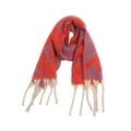 Thick boucle knit scarf with red and purple jacquard pattern and off-white chunky tassels - Red