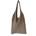 Borsa tote in maglia grigio-marrone con base solida e design traforato a rombi all'uncinetto - 35cm / 06# Cachi