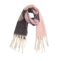 Thick pink and grey plaid knit scarf with chunky tassels and oversized check pattern - 185x40+15cm / Pink