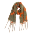 Écharpe d'hiver épaisse avec blocs de couleurs orange et vert foncé et glands tressés - Vert Armée