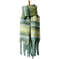 Thick winter scarf with green and yellow gradient stripes and long fringe tassels - 01# Green