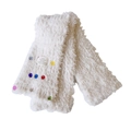 Winter white faux fur scarf with colorful decorative buttons and warm knit texture - Scarf / Cream