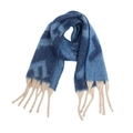 Écharpe épaisse en fil bouclé bleu marine avec motif jacquard et franges beige - Bleu