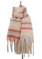 Thick knit striped scarf with fuzzy mohair texture and long tassels in orange and blue - Pink