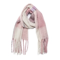 Pink and white oversized plaid scarf with chunky knit texture and fringe tassels - Pink