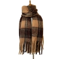 Sciarpa spessa vintage a quadri con lunghe frange e strisce marroni e beige - Marrone