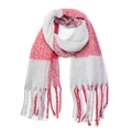 Winter chunky knit scarf with red, grey, and purple color block and long tassels - Red