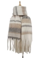 Sciarpa invernale a righe con spesse nappe in beige, grigio chiaro e marrone - Grigio/Bianco
