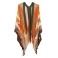 Bohemian multicolored striped crochet shawl with tassels and airy mesh design - 130x125+10x2cm / Brown Stripes