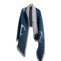 Thick navy and white knit scarf featuring large anchor patterns and fringe tassels - Blue