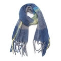 Thick checkered scarf in blue, grey, and yellow with fringes for winter warmth - Navy Grey