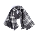 Sciarpa scozzese con motivo a quadri grigi e neri e bordi con morbide frange - 155cm / Nero