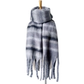 Sciarpa invernale in maglia a righe grigie con filato bouclé e lunghe frange - 03# Grigio