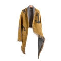 Thick grey and yellow knit poncho wrap with anchor pattern and soft fringe trim - Yellow