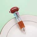 Cartoon football multi-color ballpoint pen with brown rugby topper and orange rubber grip - Rugby Football Style