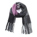Thick checkered scarf in dark grey, black and bright pink with soft fringe details - Black and Gray