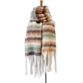 Thick knitted scarf featuring orange, green, and purple stripes with long tassels - 05# Beige