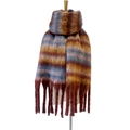 Thick winter scarf featuring caramel and blue gradient stripes with chunky tassels - 04# Coffee