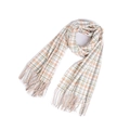 Thick checkered scarf with blue and orange stripes on white base and fringe trim - 2#Beige