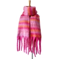 Thick gradient mohair style scarf in deep pink and orange with long chunky tassels - 02# Rose Red