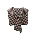Scialle in maglia da donna a scacchiera marrone e nero con dettaglio nodo frontale - Stile a Scacchi / Cachi