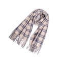Plaid scarf with orange, beige and blue stripes featuring long decorative tassels - 3# Navy Beige