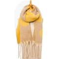 Thick winter scarf with yellow and beige polka dots and long decorative tassels - Yellow