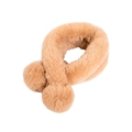 Caramel faux fur scarf for women featuring dual soft pom-poms on a white background - 70x10cm / Khaki