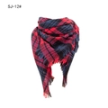 Red and black large plaid scarf with tassel trim in a classic checkered knit pattern - Red Navy Plaid (SJ-12#)