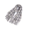 Plaid tassel scarf in grey and white color blocks with fine orange stripes - Grey