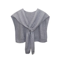 Women's knit checkerboard capelet in grey color featuring a knotted faux collar design - 100*45cm / Gray
