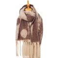 Thick winter scarf with brown and white polka dots and long fringes for women - Brown