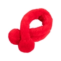 Plush faux rabbit fur scarf in bright red with large matching pom-pom ball decorations - 70x10cm / Red