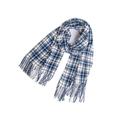 Plaid scarf in blue, white and beige with tassels, thick autumn winter shawl - Blue