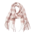 Écharpe d'hiver à carreaux rose et beige avec détails de franges et texture douce - Café Beige
