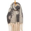 Thick winter scarf with dark grey and off-white marble dots and long tassels - Black