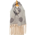Thick warm scarf with grey polka dots and long beige tassels on a white base - Gray