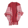 Poncho in maglia rossa con motivi a zigzag geometrici e orlo con frange - Rosso