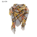 Grey plaid scarf with yellow and orange patterns and soft fringe detail for autumn - Beige Grey Plaid (SJ-07#)