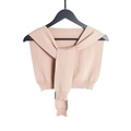 Beige knitted shawl faux collar wrap with knot design for women in plain finish - One Size (80-100cm) / Khaki
