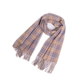 Thick light brown and lavender checkered scarf with soft tassel trim for autumn and winter - Camel