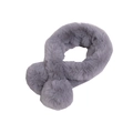 Winter warm faux rabbit fur plush scarf in grey with two decorative fluffy pom-poms - 70x10cm / Gray