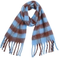 Écharpe d'hiver épaisse avec de larges rayures bleu et marron et détails de franges - Bleu-Marron