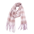 Écharpe à carreaux dégradé rose et beige avec de larges franges et texture cachemire - Rose Café
