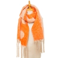 Thick orange and beige oversized checkered scarf with twisted tassels and fuzzy texture - Orange