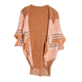 Poncho in maglia da donna con motivi geometrici caramello e rosa con frange - Arancione