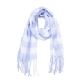 Écharpe à carreaux bleu clair et blanc avec bordure à franges pour l'hiver - Bleu et Blanc