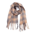 Écharpe épaisse à carreaux orange, beige et violet gris avec des glands d'hiver - Ocre Gris